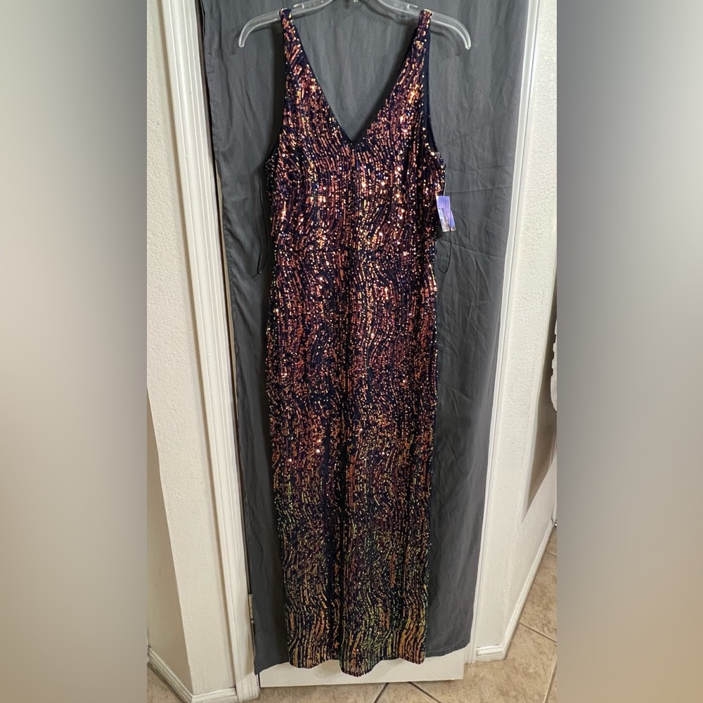 NWT Night Way Collections Navy multicolor Sequins Gown size 12